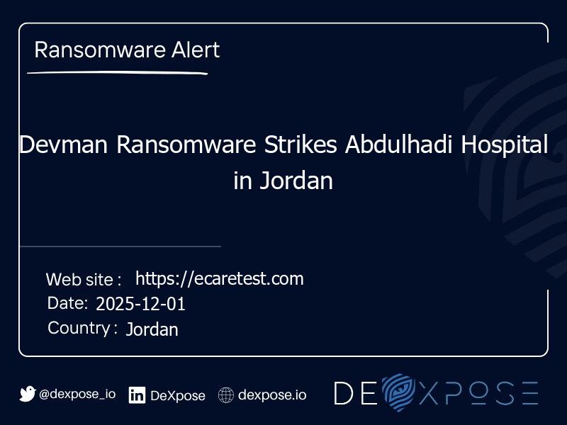Devman Ransomware Strikes Abdulhadi Hospital in Jordan