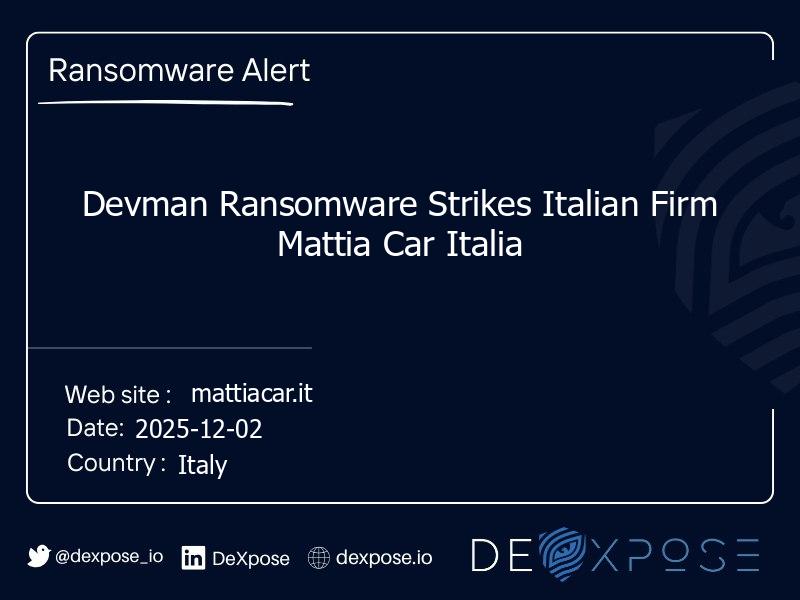 Devman Ransomware Strikes Italian Firm Mattia Car Italia
