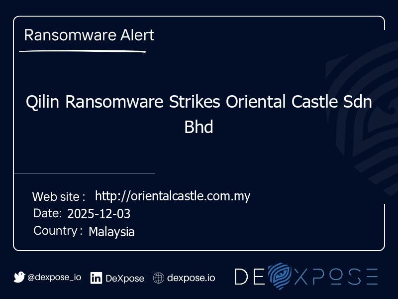 Qilin Ransomware Strikes Oriental Castle Sdn Bhd