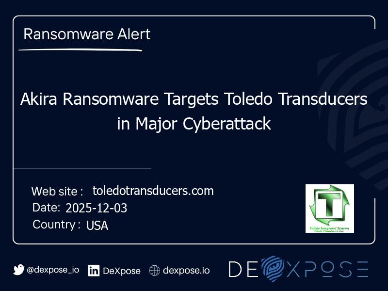 Akira Ransomware Targets Toledo Transducers in Major Cyberattack