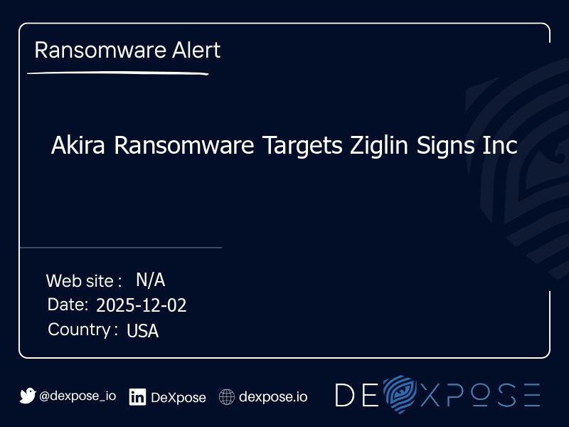 Akira Ransomware Targets Ziglin Signs Inc