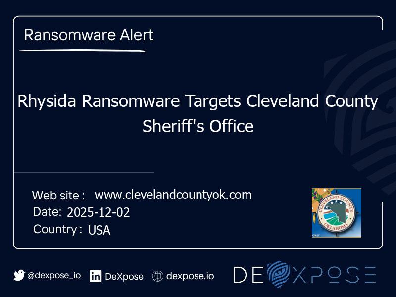 Rhysida Ransomware Targets Cleveland County Sheriff's Office