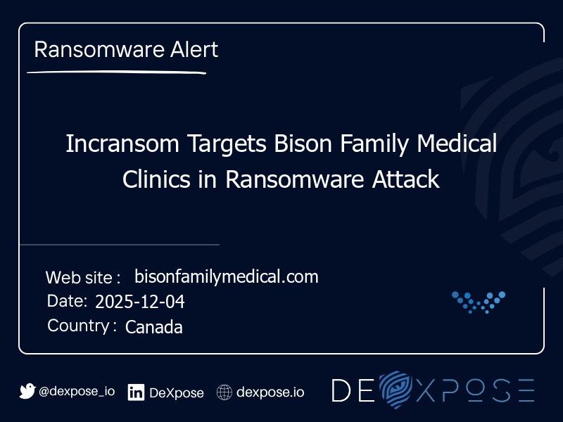 Incransom Targets Bison Family Medical Clinics in Ransomware Attack