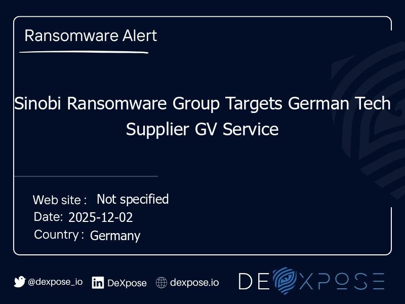 Sinobi Ransomware Group Targets German Tech Supplier GV Service