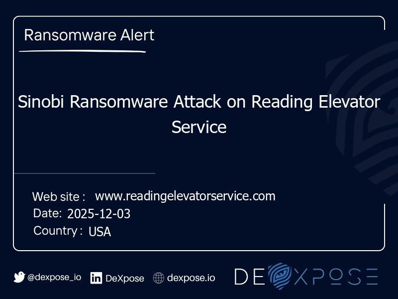 Sinobi Ransomware Attack on Reading Elevator Service