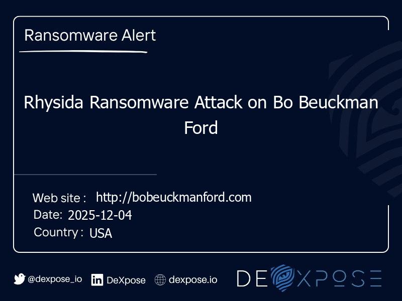 Rhysida Ransomware Attack on Bo Beuckman Ford