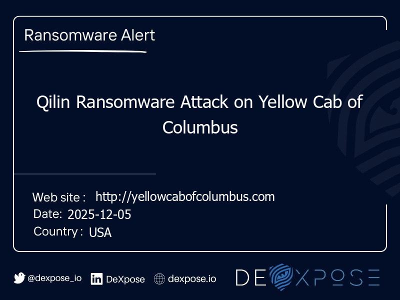 Qilin Ransomware Attack on Yellow Cab of Columbus