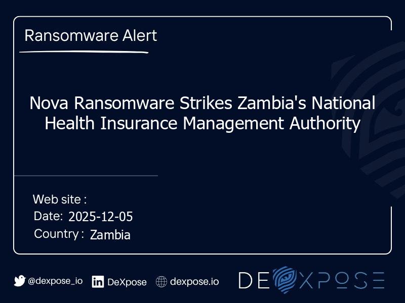 Nova Ransomware Strikes Zambia's National Health Insurance Management Authority