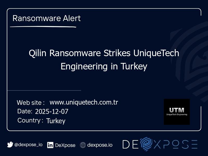 Qilin Ransomware Strikes UniqueTech Engineering in Turkey