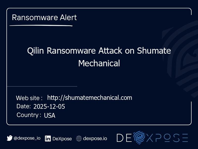 Qilin Ransomware Attack on Shumate Mechanical