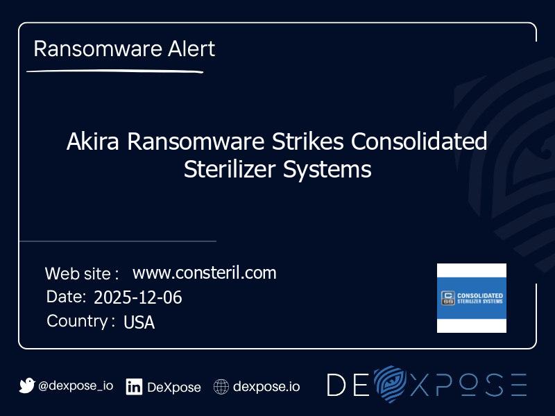 Akira Ransomware Strikes Consolidated Sterilizer Systems