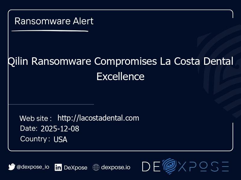 Qilin Ransomware Compromises La Costa Dental Excellence