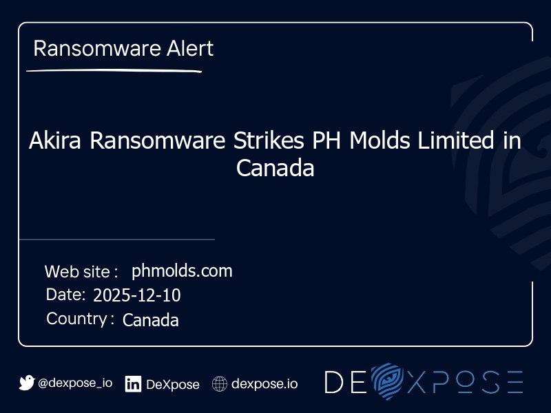 Akira Ransomware Strikes PH Molds Limited in Canada