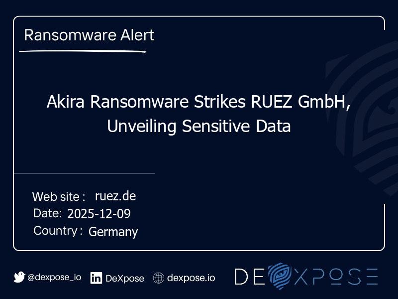 Akira Ransomware Strikes RUEZ GmbH, Unveiling Sensitive Data