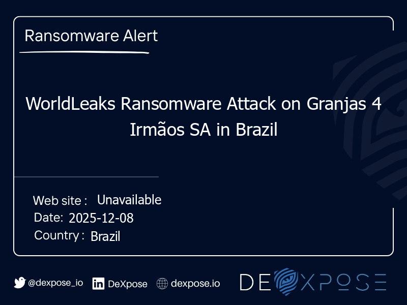 WorldLeaks Ransomware Attack on Granjas 4 Irmãos SA in Brazil