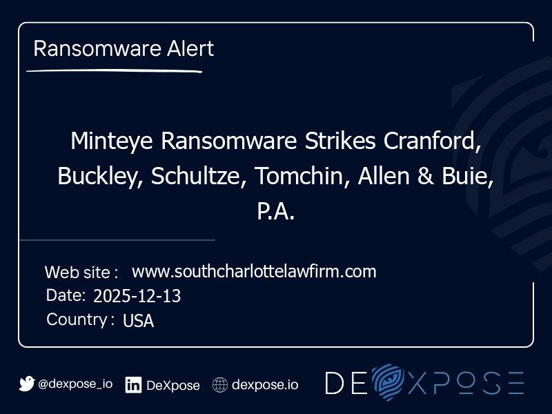 Minteye Ransomware Strikes Cranford, Buckley, Schultze, Tomchin, Allen & Buie, P.A.