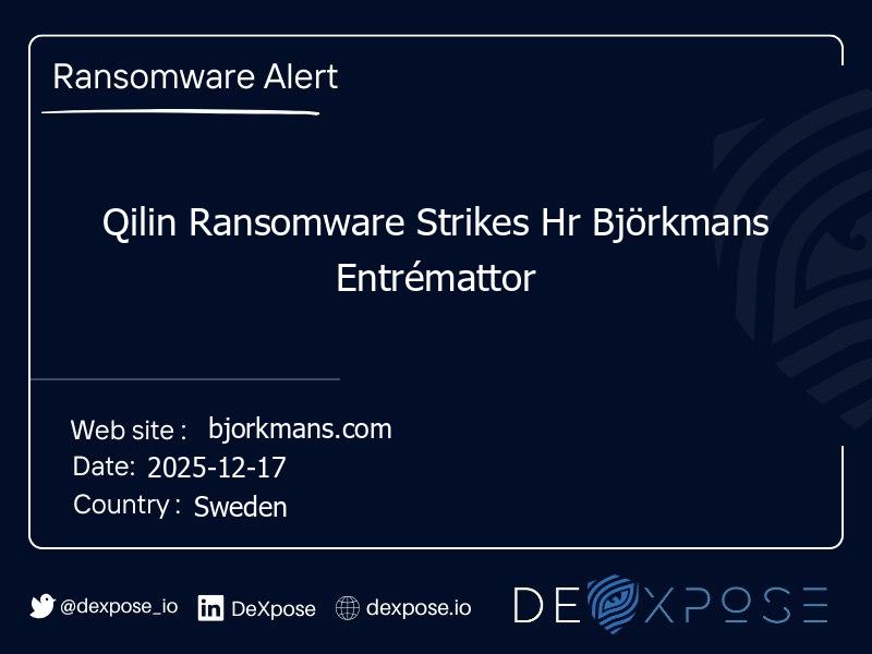 Qilin Ransomware Strikes Hr Björkmans Entrémattor