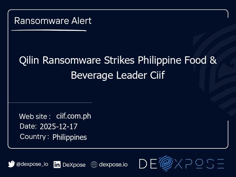 Qilin Ransomware Strikes Philippine Food & Beverage Leader Ciif
