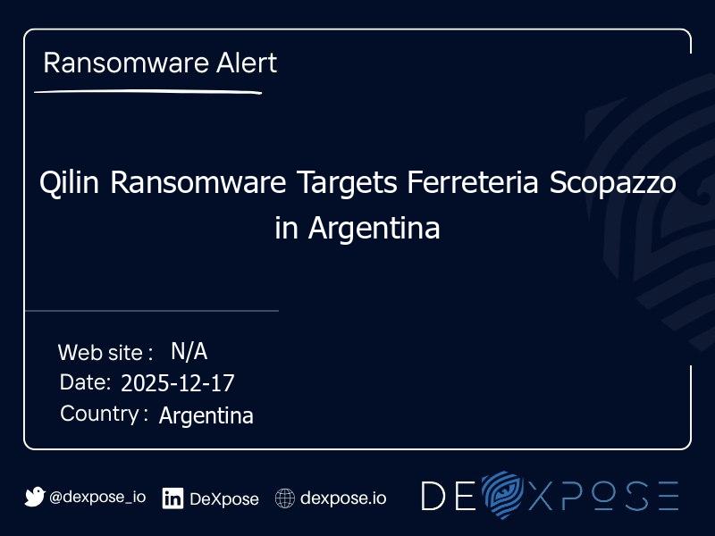 Qilin Ransomware Targets Ferreteria Scopazzo in Argentina