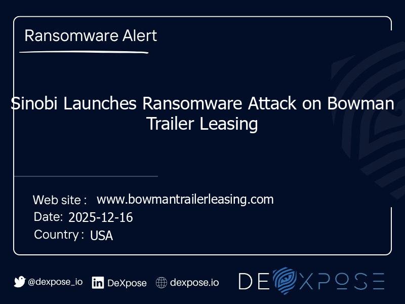 Sinobi Launches Ransomware Attack on Bowman Trailer Leasing