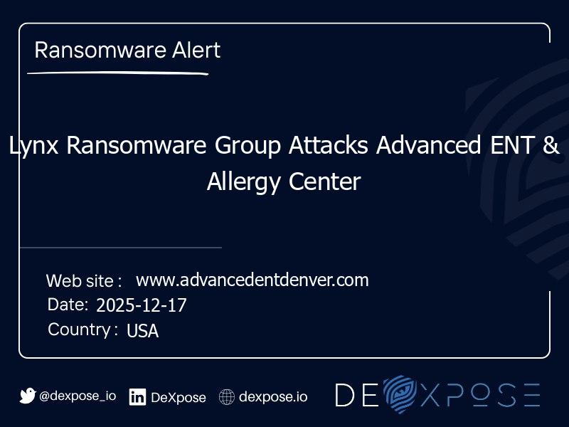 Lynx Ransomware Group Attacks Advanced ENT & Allergy Center