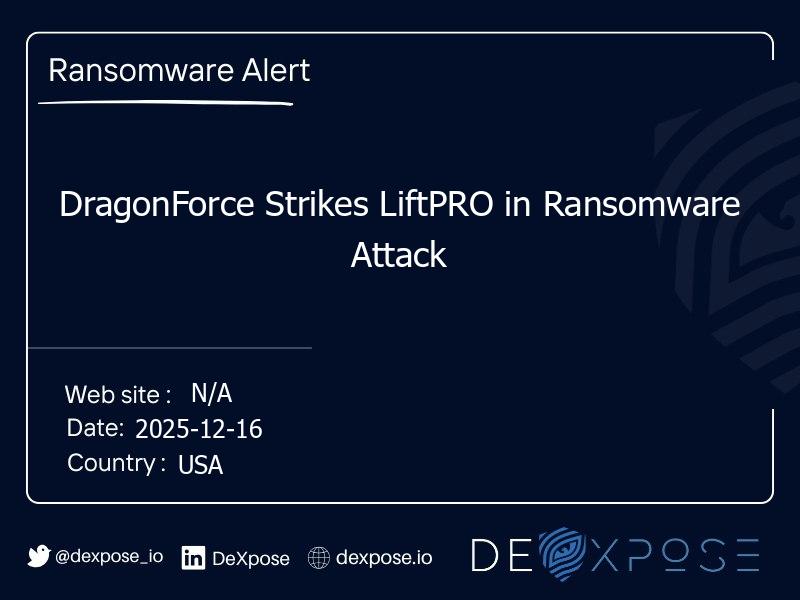 DragonForce Strikes LiftPRO in Ransomware Attack