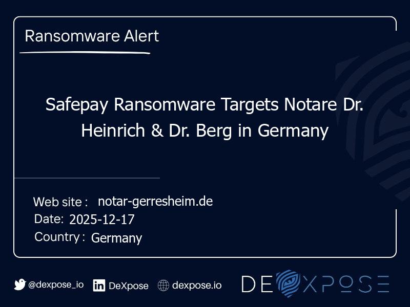 Safepay Ransomware Targets Notare Dr. Heinrich & Dr. Berg in Germany