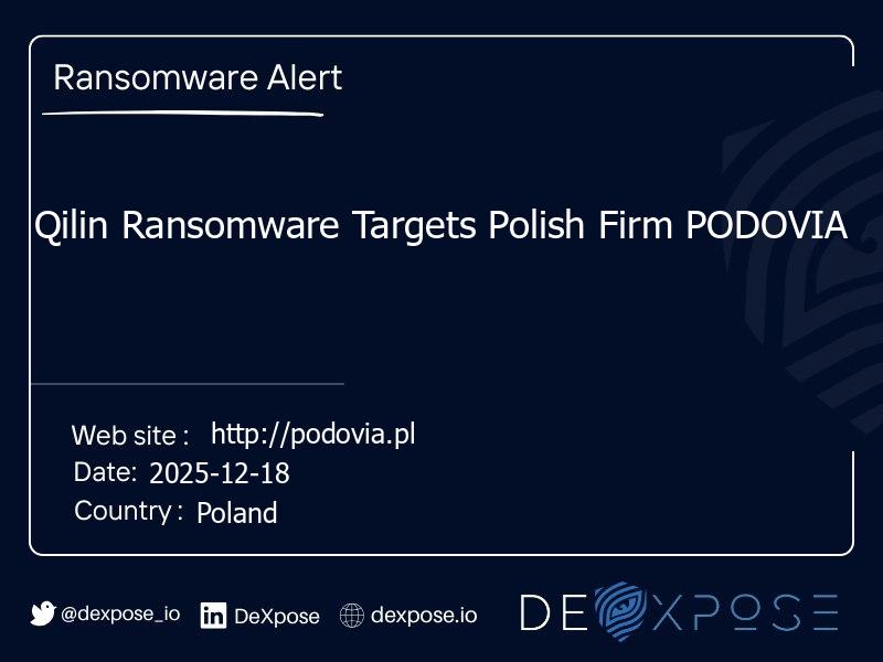 Qilin Ransomware Targets Polish Firm PODOVIA