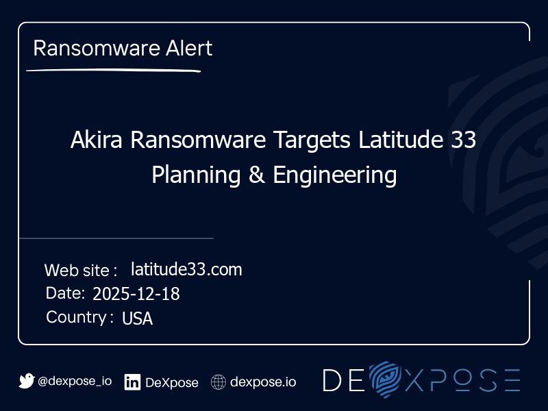 Akira Ransomware Targets Latitude 33 Planning & Engineering