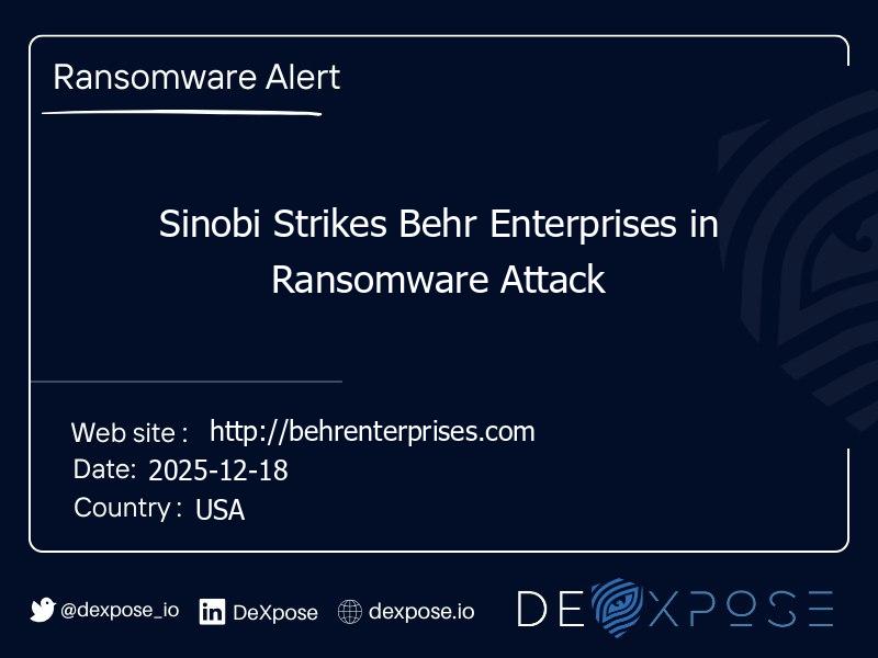 Sinobi Strikes Behr Enterprises in Ransomware Attack
