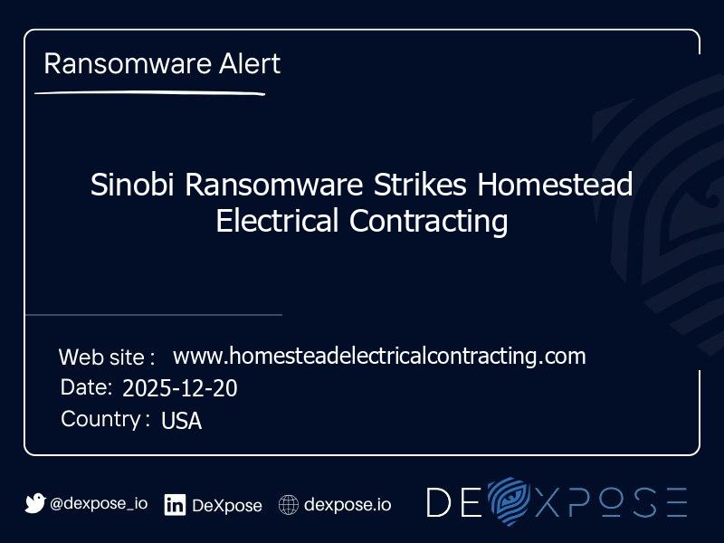 Sinobi Ransomware Strikes Homestead Electrical Contracting