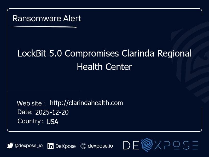 LockBit 5.0 Compromises Clarinda Regional Health Center