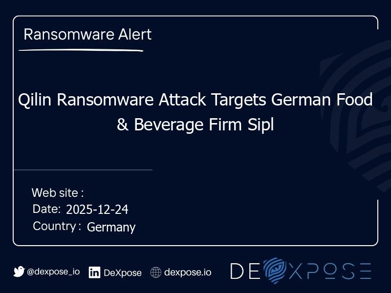 Qilin Ransomware Attack Targets German Food & Beverage Firm Sipl