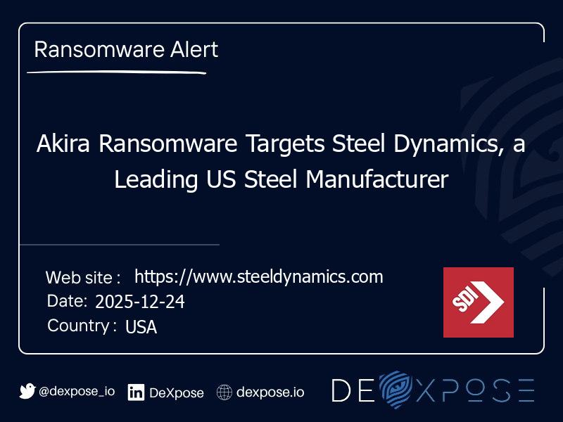 Akira Ransomware Targets Steel Dynamics, a Leading US Steel Manufacturer