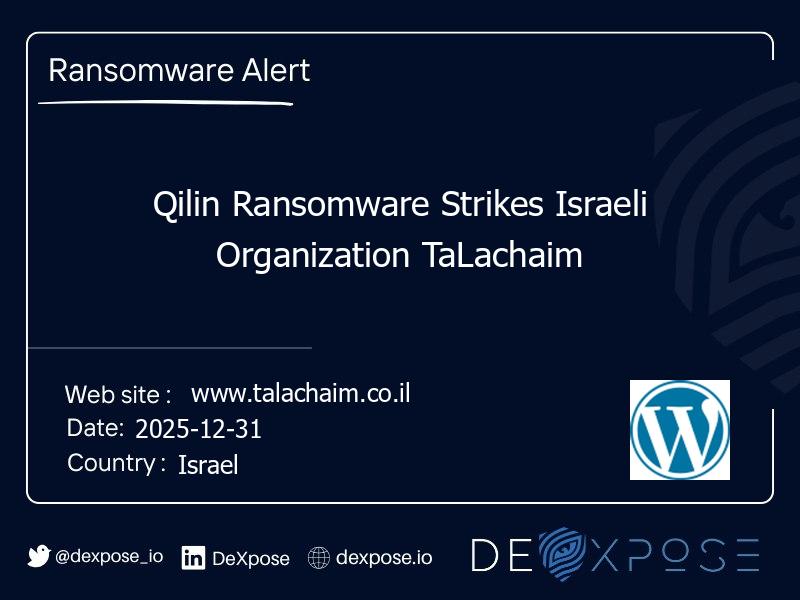 Qilin Ransomware Strikes Israeli Organization TaLachaim