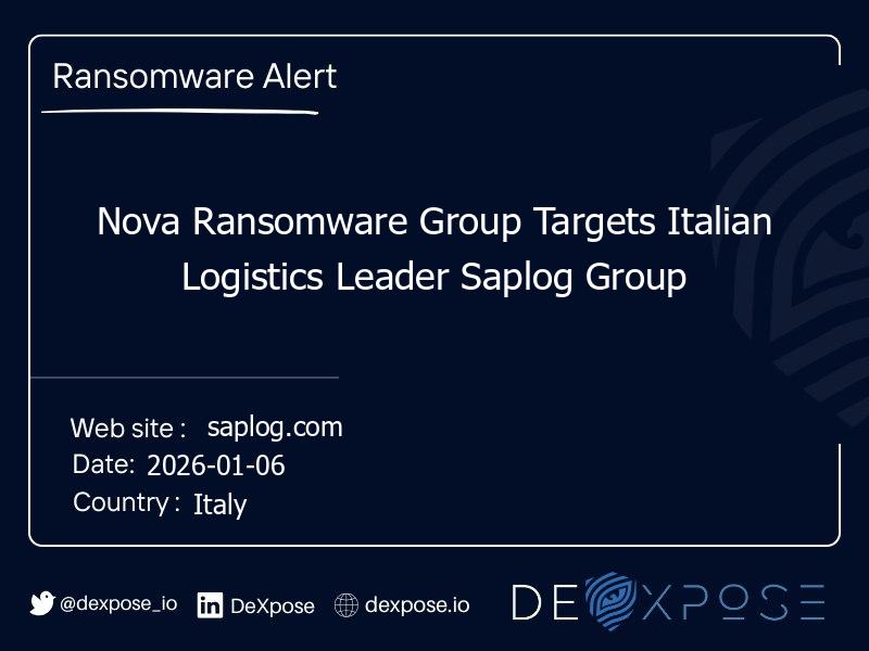 Nova Ransomware Group Targets Italian Logistics Leader Saplog Group