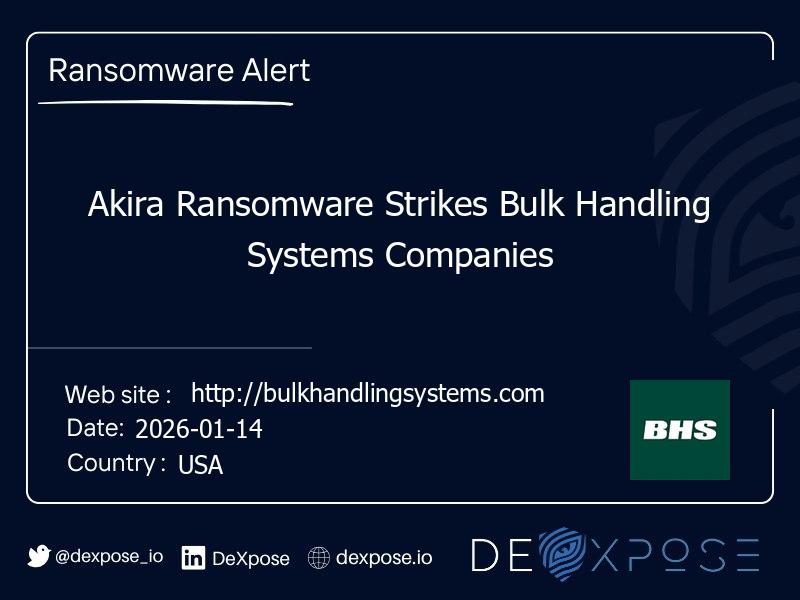 Akira Ransomware Strikes Bulk Handling Systems Companies