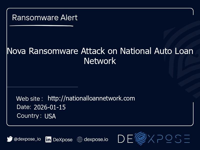 Nova Ransomware Attack on National Auto Loan Network