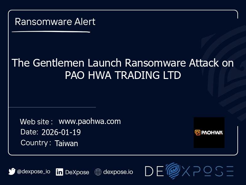 The Gentlemen Launch Ransomware Attack on PAO HWA TRADING LTD