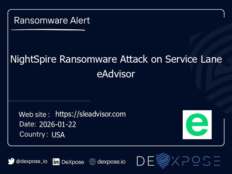 NightSpire Ransomware Attack on Service Lane eAdvisor