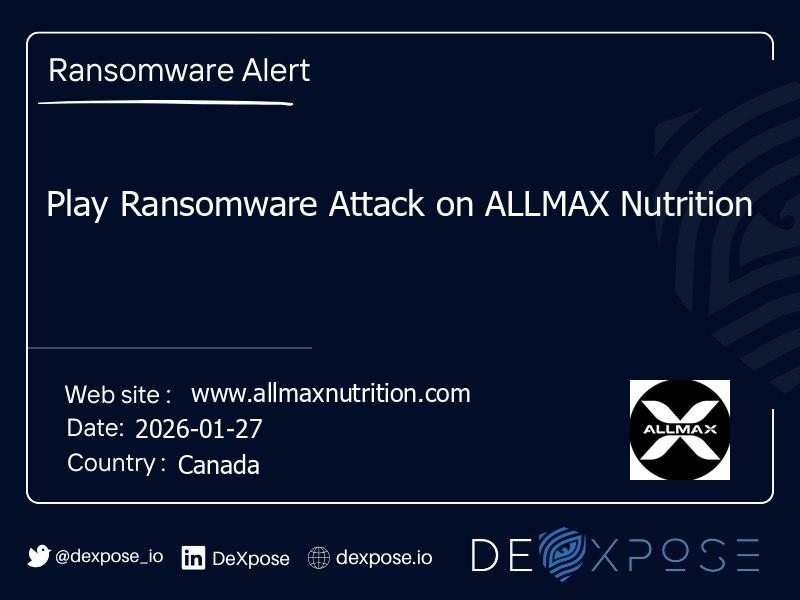 Play Ransomware Attack on ALLMAX Nutrition