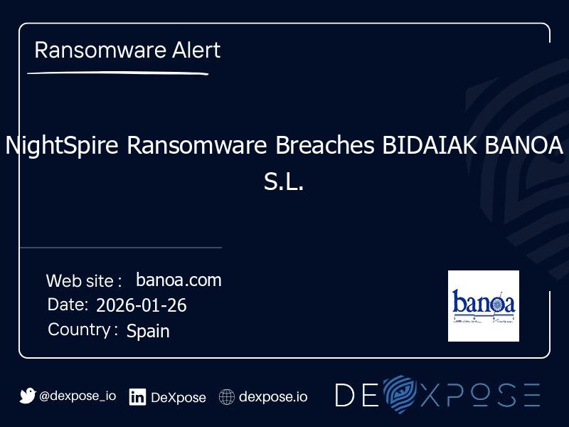 NightSpire Ransomware Breaches BIDAIAK BANOA S.L.