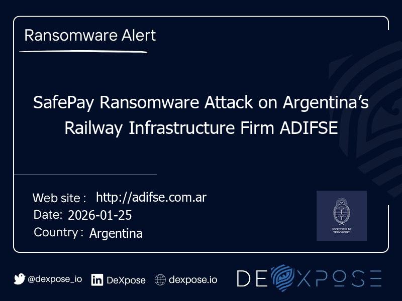 SafePay Ransomware Attack on Argentina’s Railway Infrastructure Firm ADIFSE
