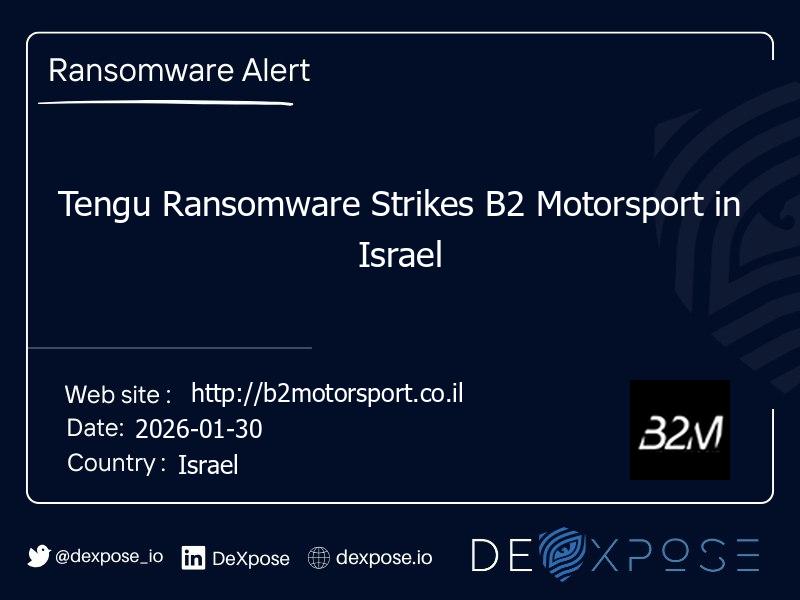 Tengu Ransomware Strikes B2 Motorsport in Israel