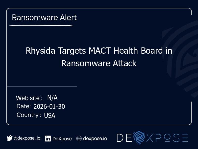 Rhysida Targets MACT Health Board in Ransomware Attack