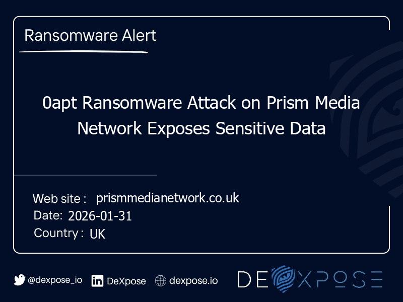 0apt Ransomware Attack on Prism Media Network Exposes Sensitive Data