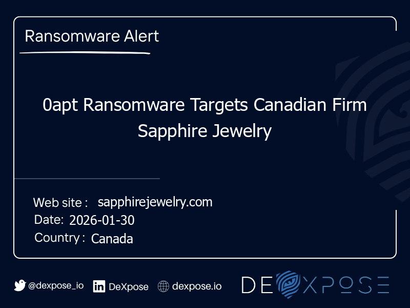0apt Ransomware Targets Canadian Firm Sapphire Jewelry