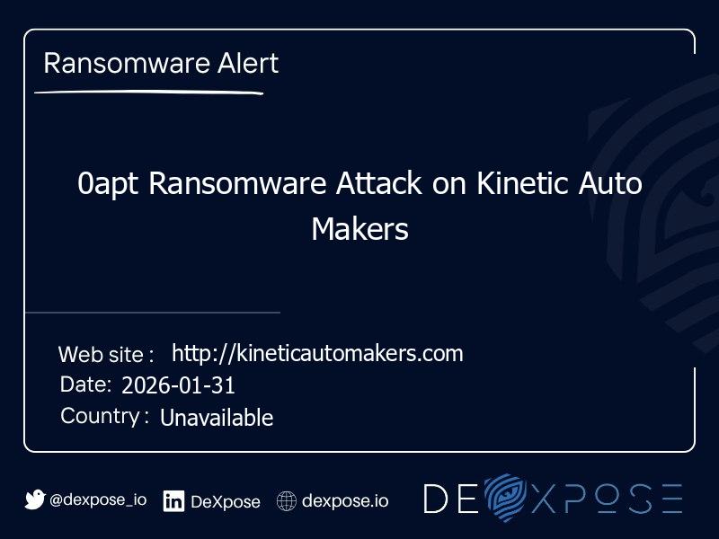 0apt Ransomware Attack on Kinetic Auto Makers