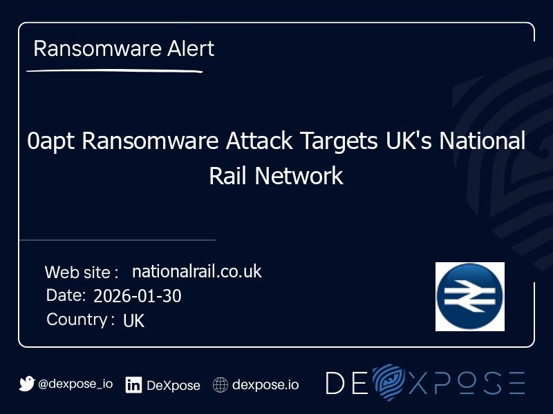 0apt Ransomware Attack Targets UK's National Rail Network