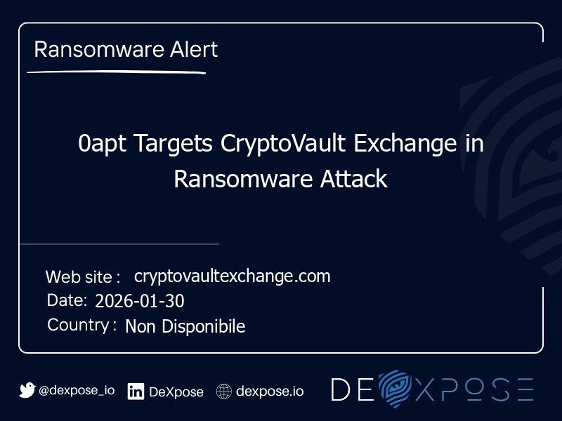 0apt Targets CryptoVault Exchange in Ransomware Attack